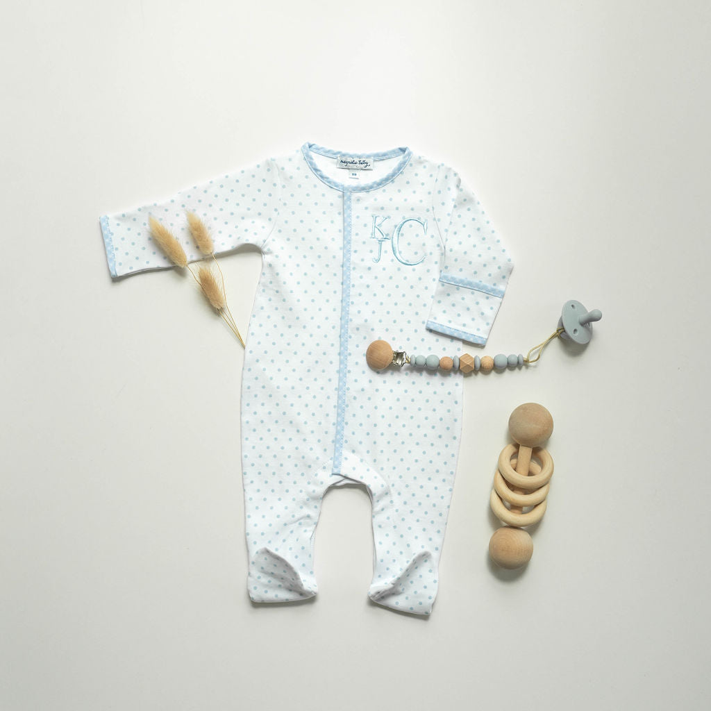 Magnolia Baby BLUE Gingham and Dots Footie Cap Set