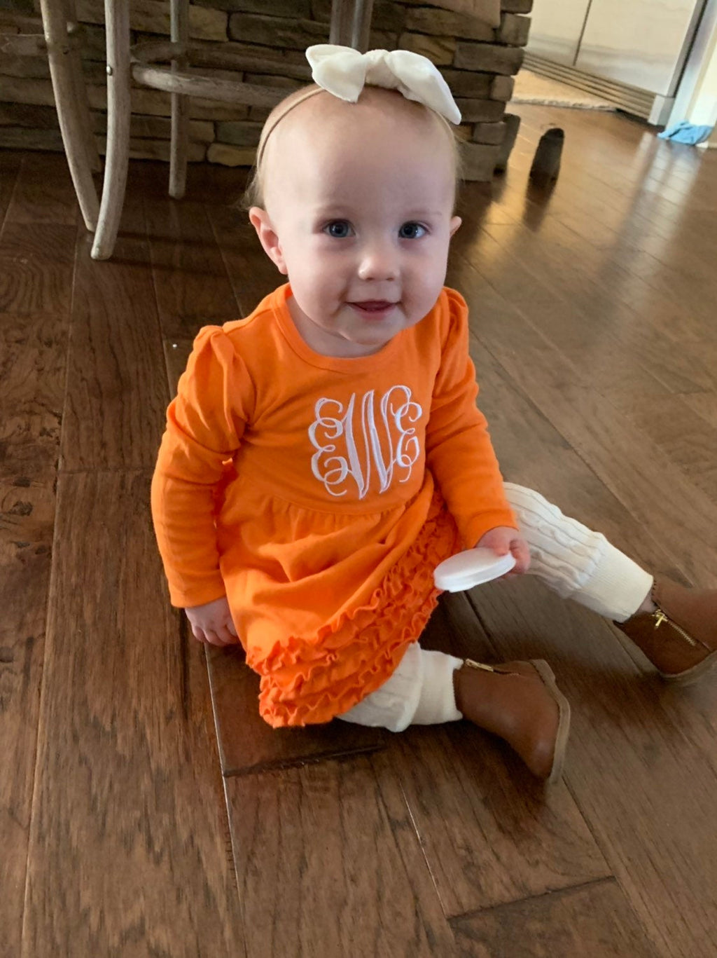 Girls Tennessee Orange Monogrammed Ruffle Trim Dress