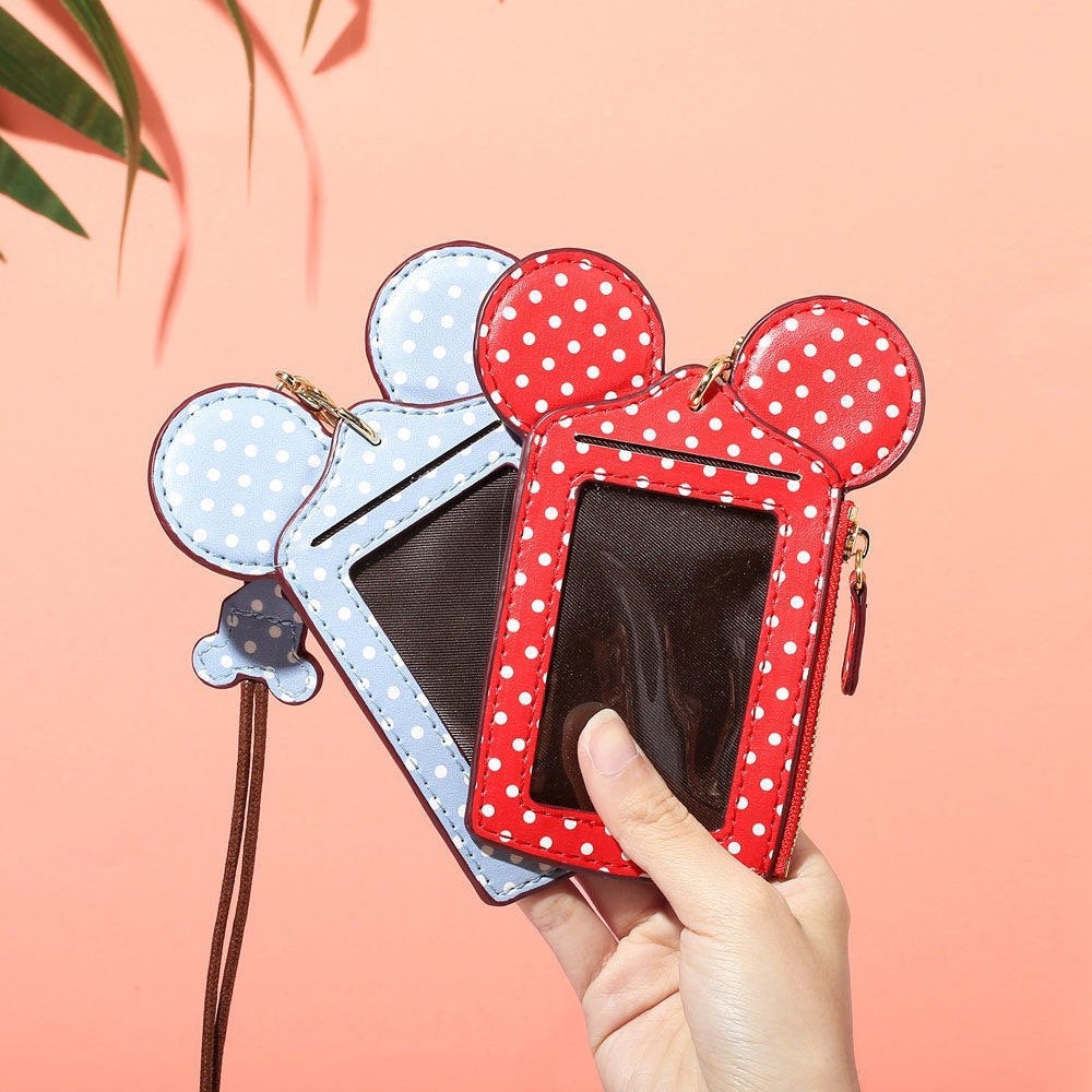 Polka Dot Monogrammed Disney Mickey Minnie Mouse Coin Purse Lanyard | Fish Extender Gift | Disney ID Wallet