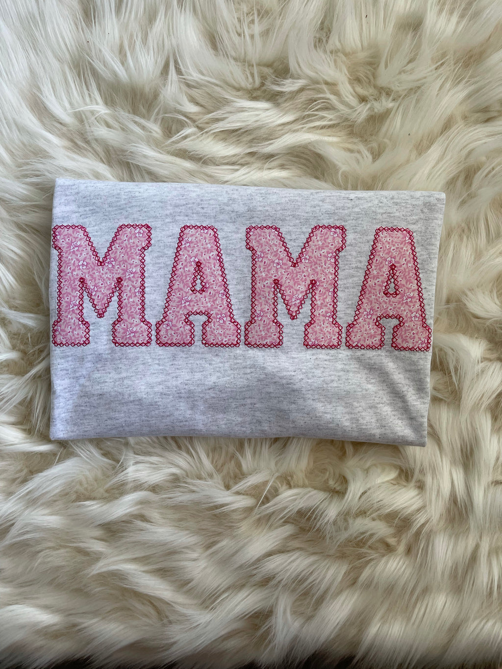 Mama Pink Floral Applique Embroidered T-Shirt