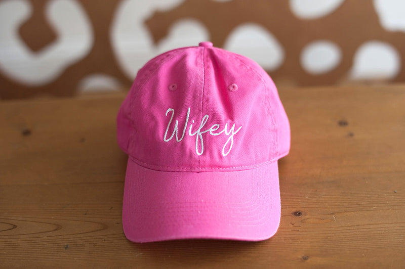 Hot Pink Wifey Cap in White Thread