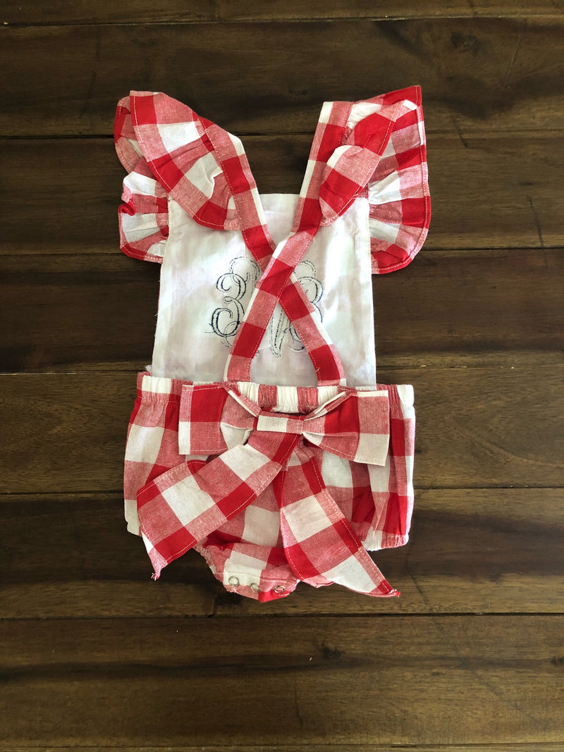 Watermelon Red Gingham Monogrammed Birthday Bubble