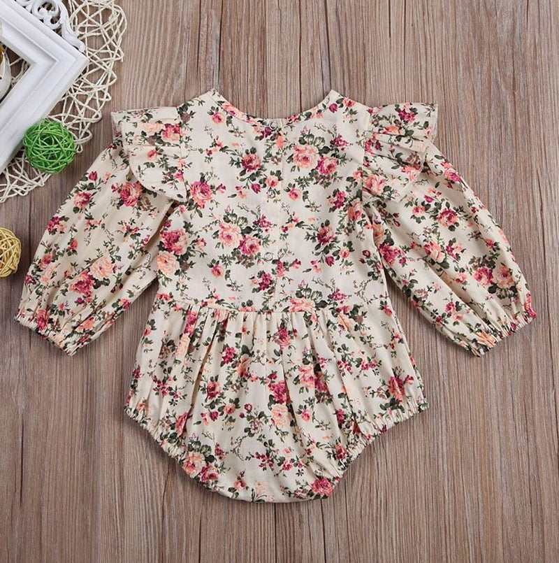 Baby Girl Ruffle Long Sleeve Fall Floral Bubble Romper