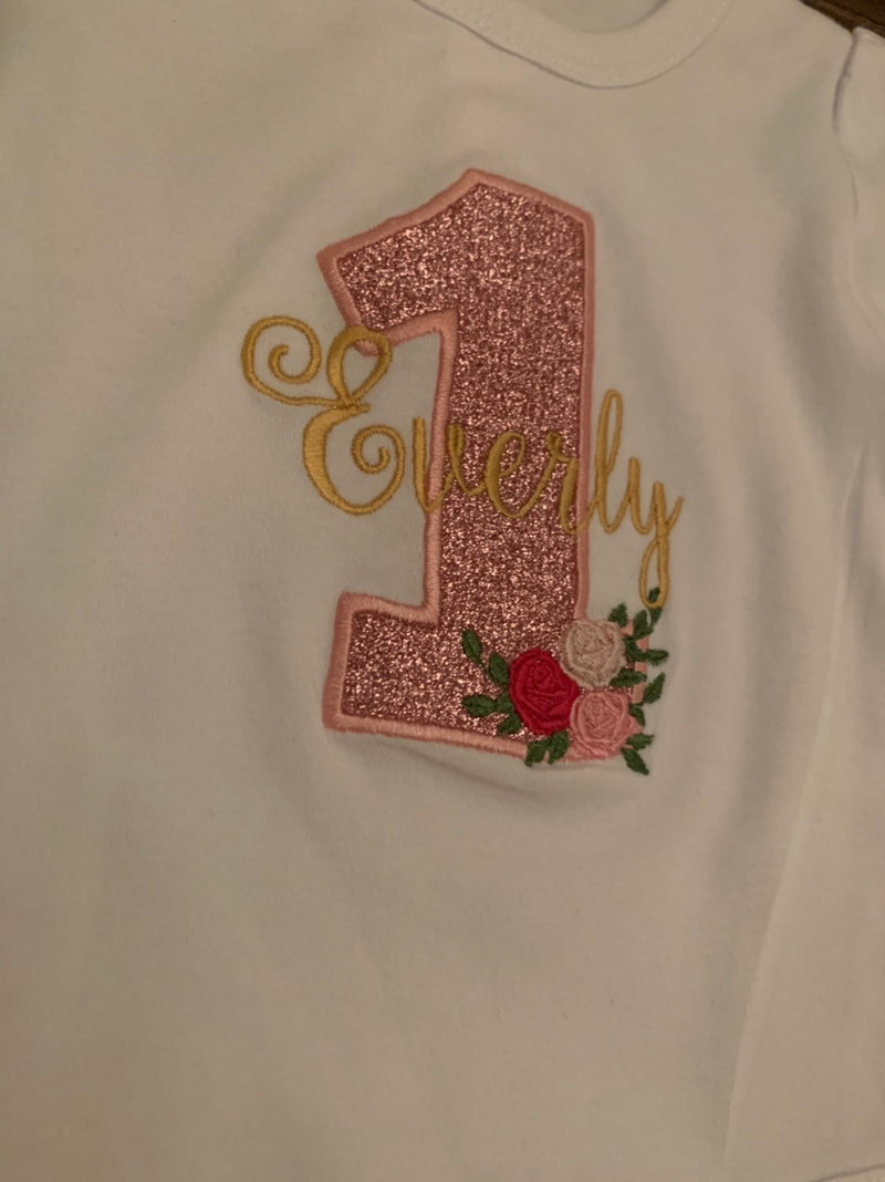 Girls Floral Rose Birthday Shirt  | Baby Girl Number Age Floral Birthday Onesie | First Birthday Rose Gold Floral Birthday Shirt