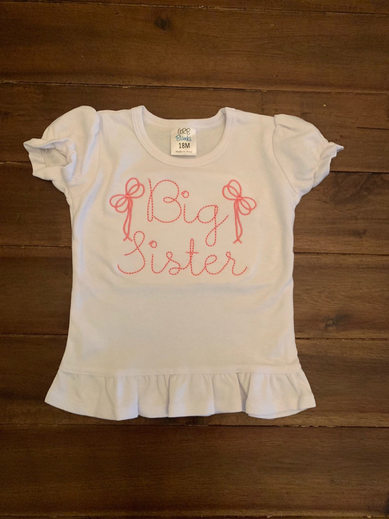 Big Sister Embroidered Ruffled Shirt | Big Sister Little Sister Bow Shirt | Custom Big Sis Big Bro Shirt