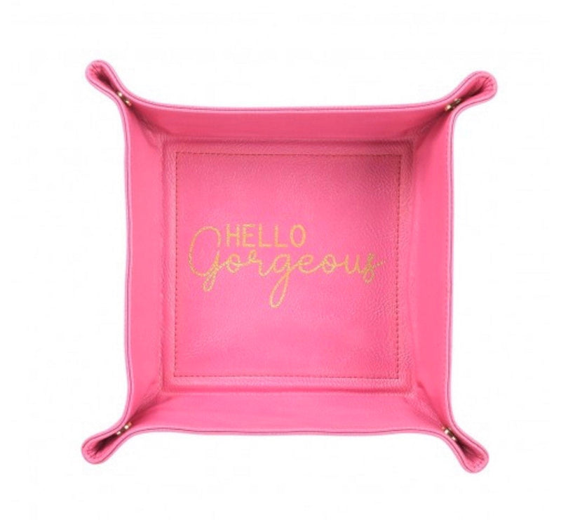 Hello Gorgeous Trinket Tray I Hot Pink Gold Foil Wording Trinket Catchall Bedside Valet Tray I Bridesmaid Gift
