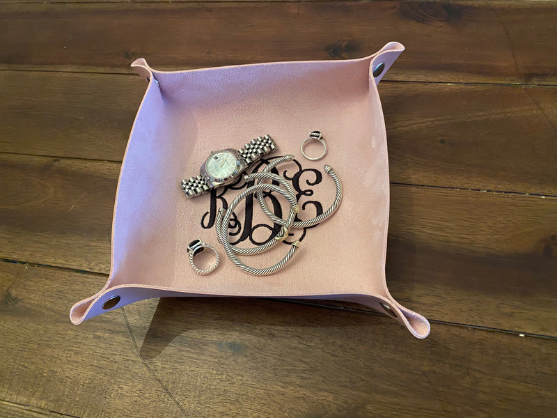 Embroidered Leather Trinket Valet Tray I Monogrammed Marble Trinket Catchall Bedside Tray I Bridesmaid Gift