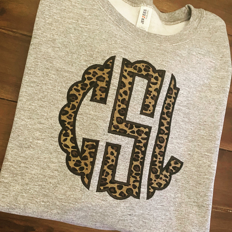 Toddler Scalloped Monogram Leopard Applique Sweatshirt