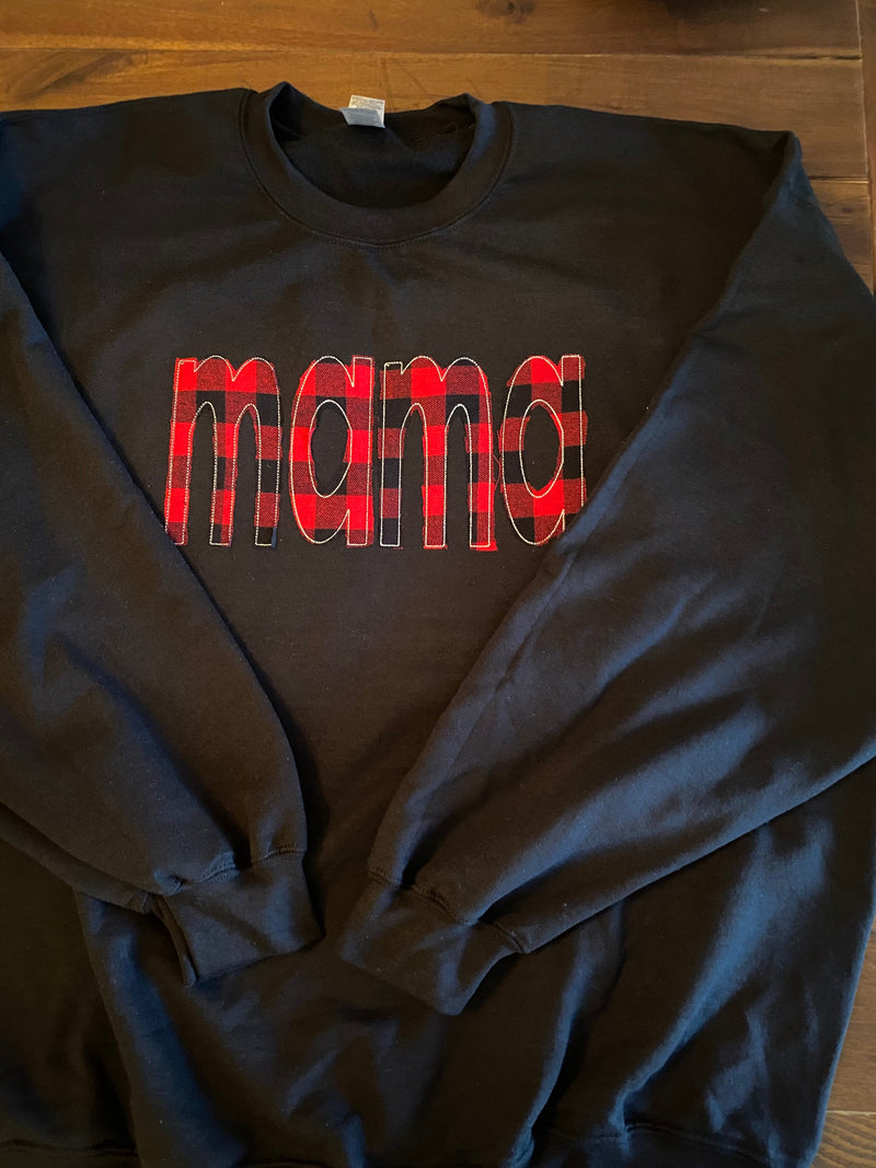 Mama Embroidered Buffalo Plaid Applique Sweatshirt