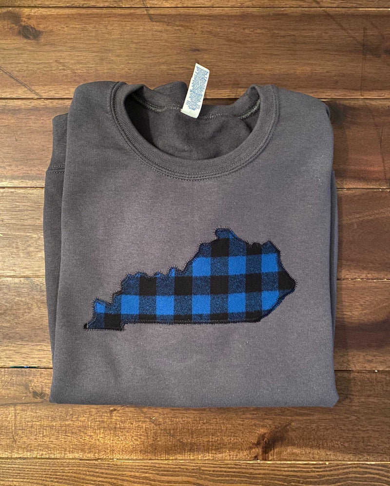 State Pride Outline Embroidered Plaid Applique Sweatshirt
