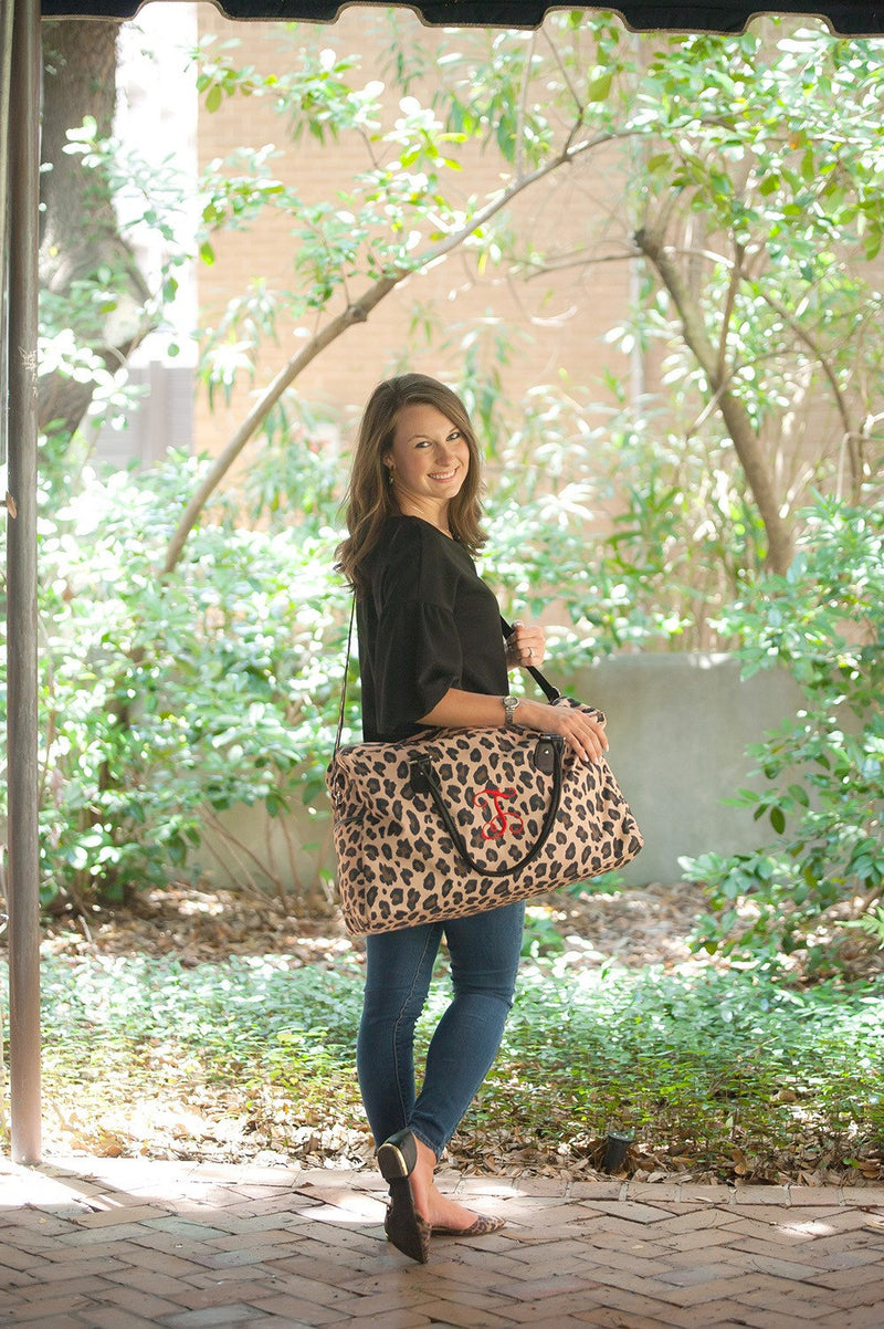 Monogrammed Brown Leopard Weekender Bag