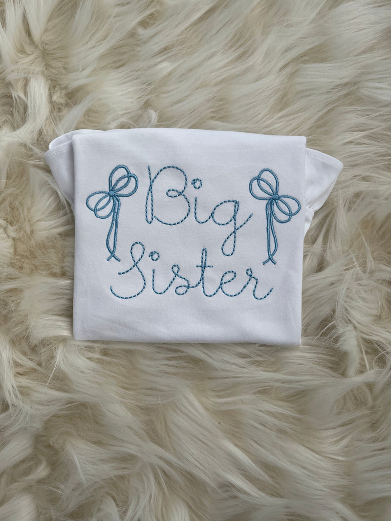 LONG SLEEVE Big Sister Baby Boy Blue Embroidered Ruffled Shirt | Big Sister Little Sister Bow Shirt | Custom Big Sis Big Bro Shirt