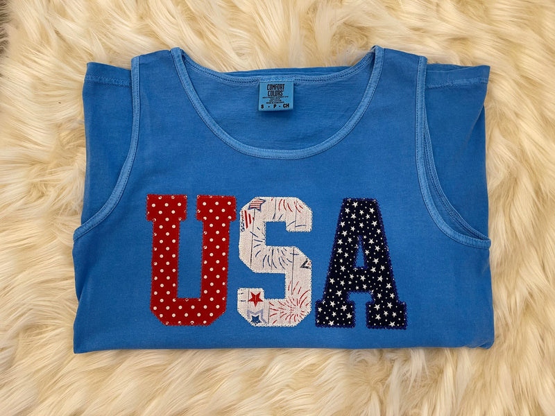 USA Applique Tshirt or Tank  | Ladies Women’s Fourth of July Monogram Tank Top | Mommy and Me Embroidered Shirt