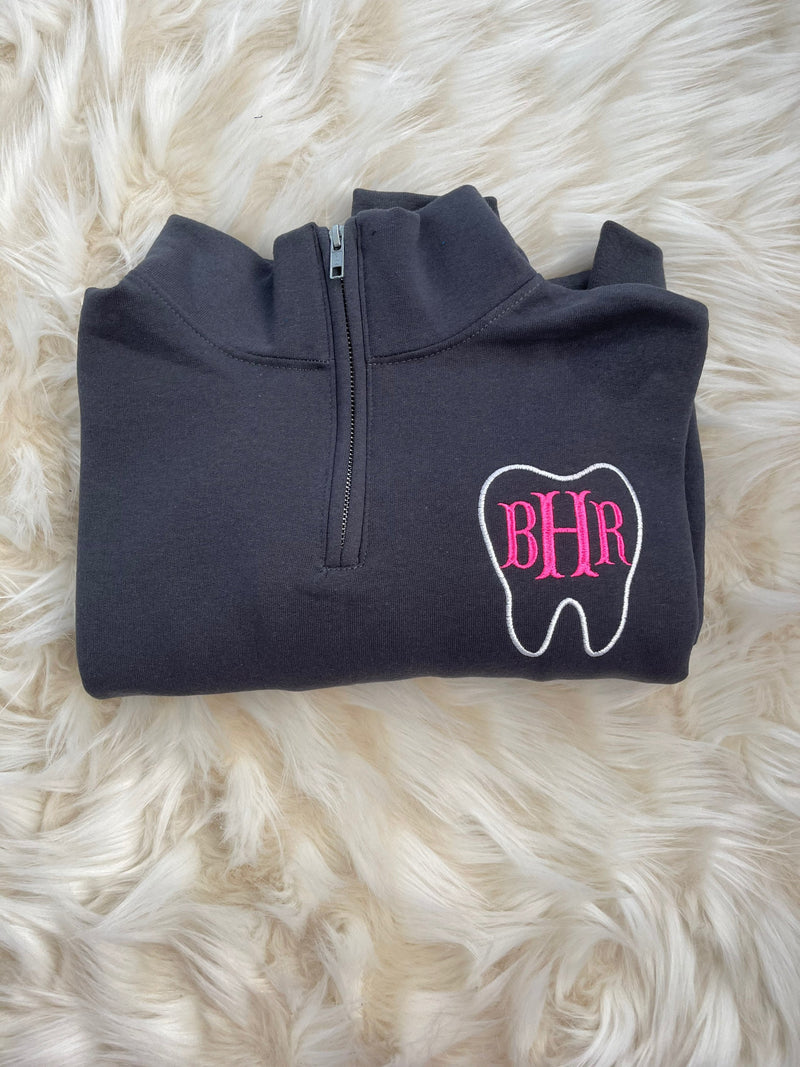 Tooth Monogrammed Zip-Up | Dental Hygienist Monogrammed Pullover | Monogrammed Dentist Gift | Dental School Gift