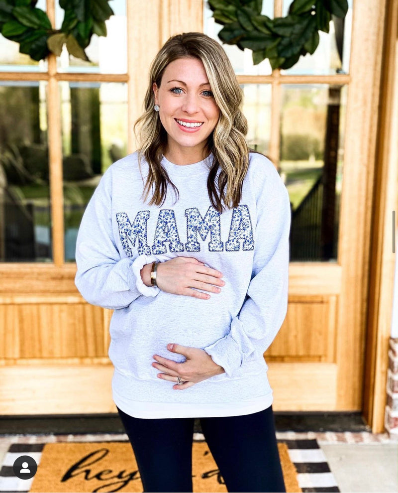 Mama Embroidered Buffalo Plaid Applique Sweatshirt  | Simple Mama Pullover, Gift for Mom, Personalized Mama Shirt