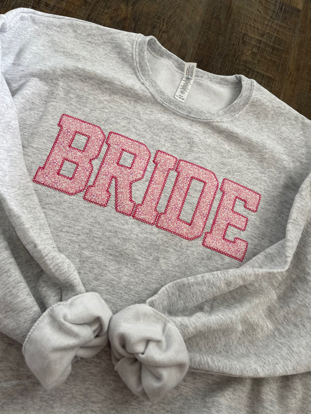 Bride Embroidered Pink Floral Applique Sweatshirt  | Simple Mama Pullover, Gift for Bridal Shower, Personalized Wedding Gift