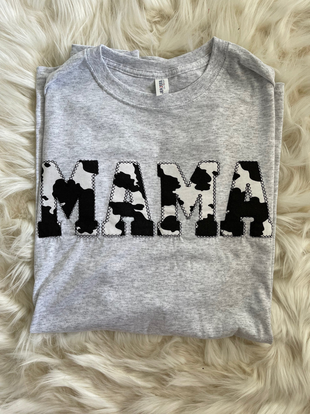 Mama Embroidered Cow Print Applique T-Shirt  | Simple Mama Top, Gift for Mom, Personalized Mama Shirt