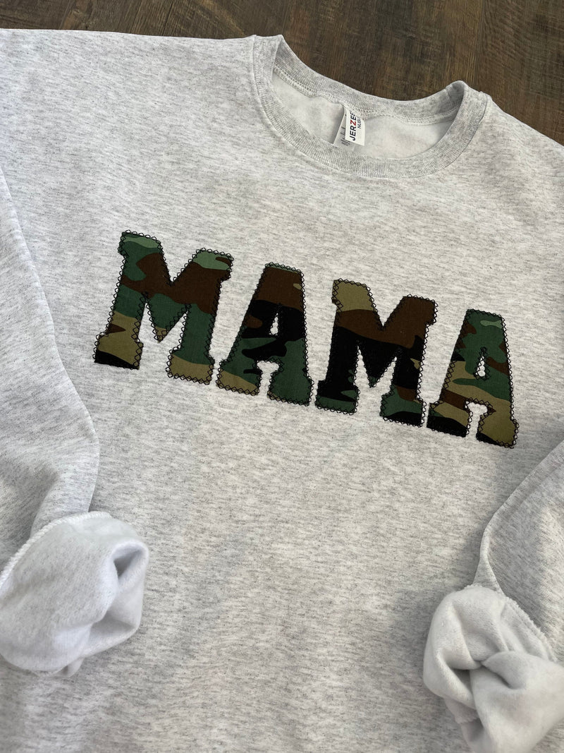 Mama Embroidered Camo Applique Sweatshirt  | Simple Mama Pullover, Gift for Mom, Personalized Mama Shirt