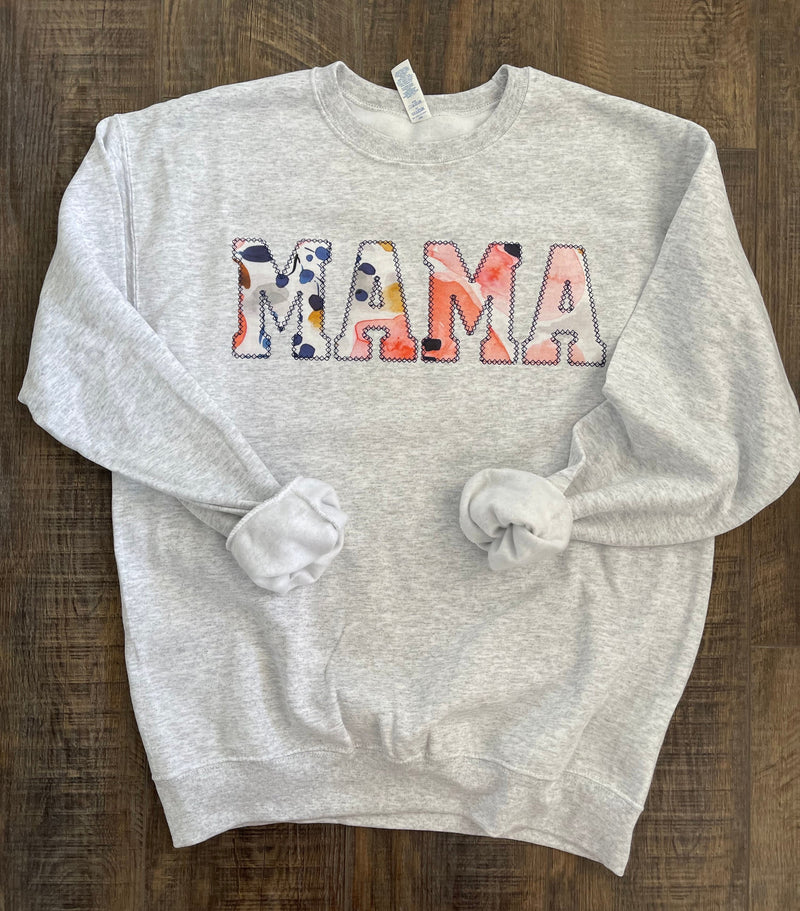 Mama Embroidered Floral Applique Sweatshirt  | Simple Mama Pullover, Gift for Mom, Personalized Mama Shirt