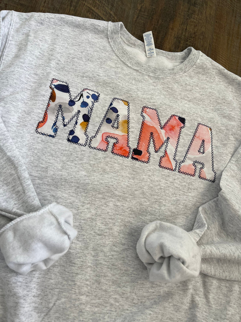 Mama Embroidered Floral Applique Sweatshirt  | Simple Mama Pullover, Gift for Mom, Personalized Mama Shirt