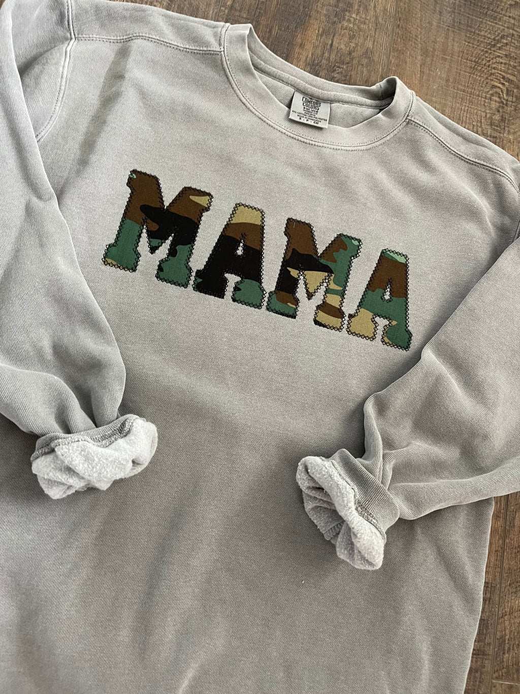 Comfort Colors Mama Embroidered Camo Applique Sweatshirt  | Simple Mama Pullover, Gift for Mom, Personalized Mama Shirt