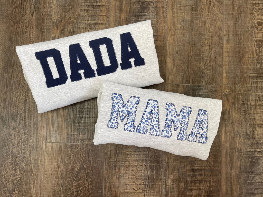 DADA Embroidered Navy Blue Applique Sweatshirt  | Simple Dad Pullover, Gift for Dad, Personalized Dad Shirt