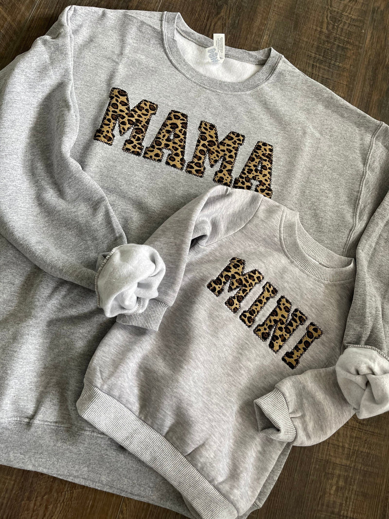 Mama and Me Mini Embroidered Leopard Applique Sweatshirt  | Simple Mama Pullover, Gift for Mom, Personalized Mama Shirt