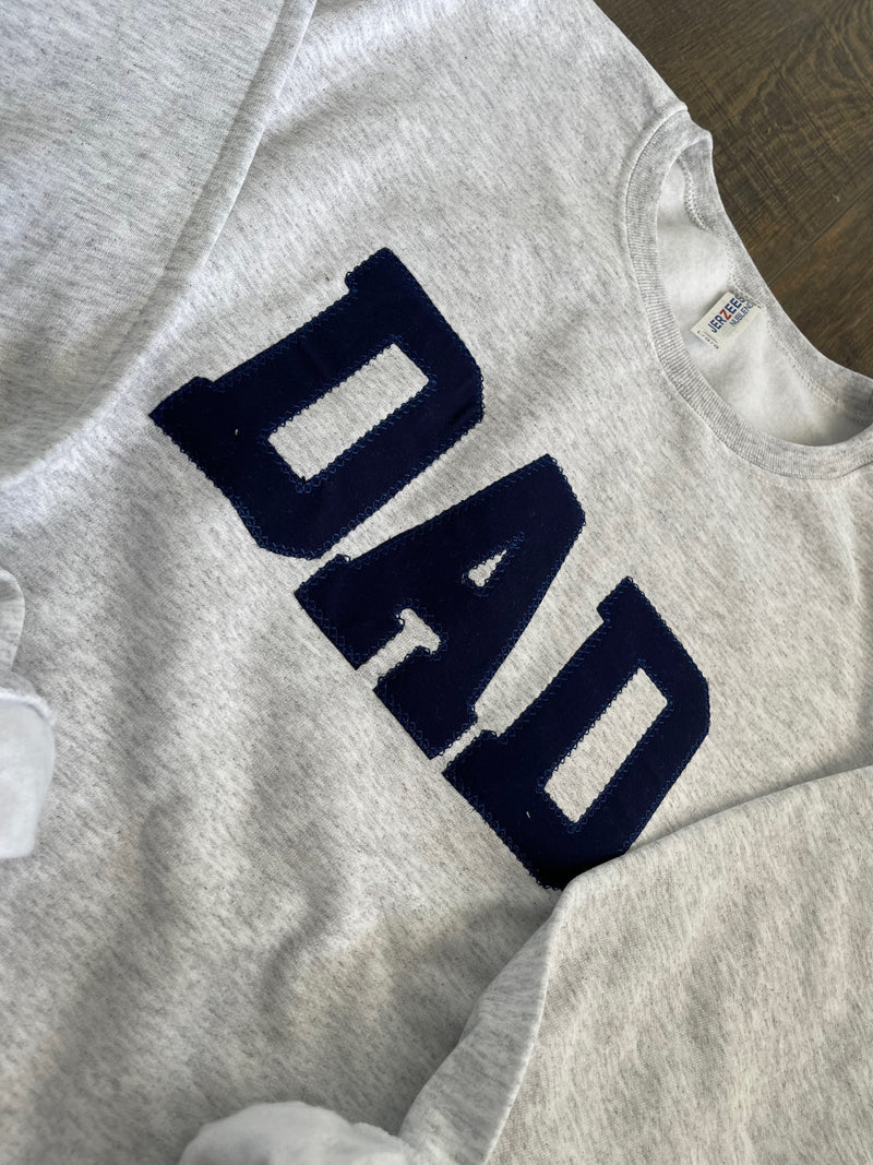 DAD Embroidered Navy Blue Applique Sweatshirt  | Simple Dad Pullover, Gift for Dad, Personalized Dad Shirt
