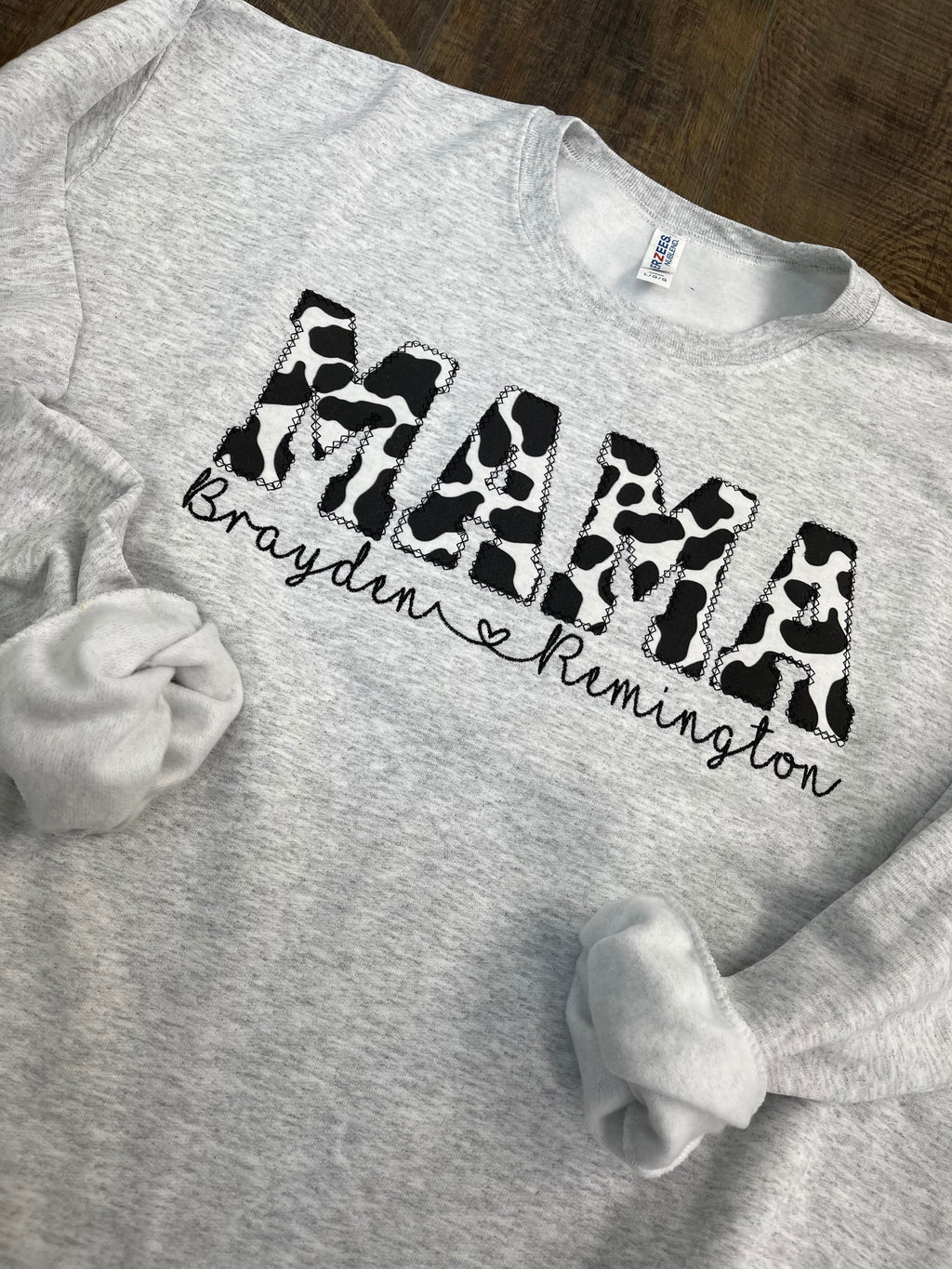 Mama Embroidered Cow Applique Sweatshirt With Children Name  | Mama Pullover with Baby Name, Gift for Mom, Mama Shirt