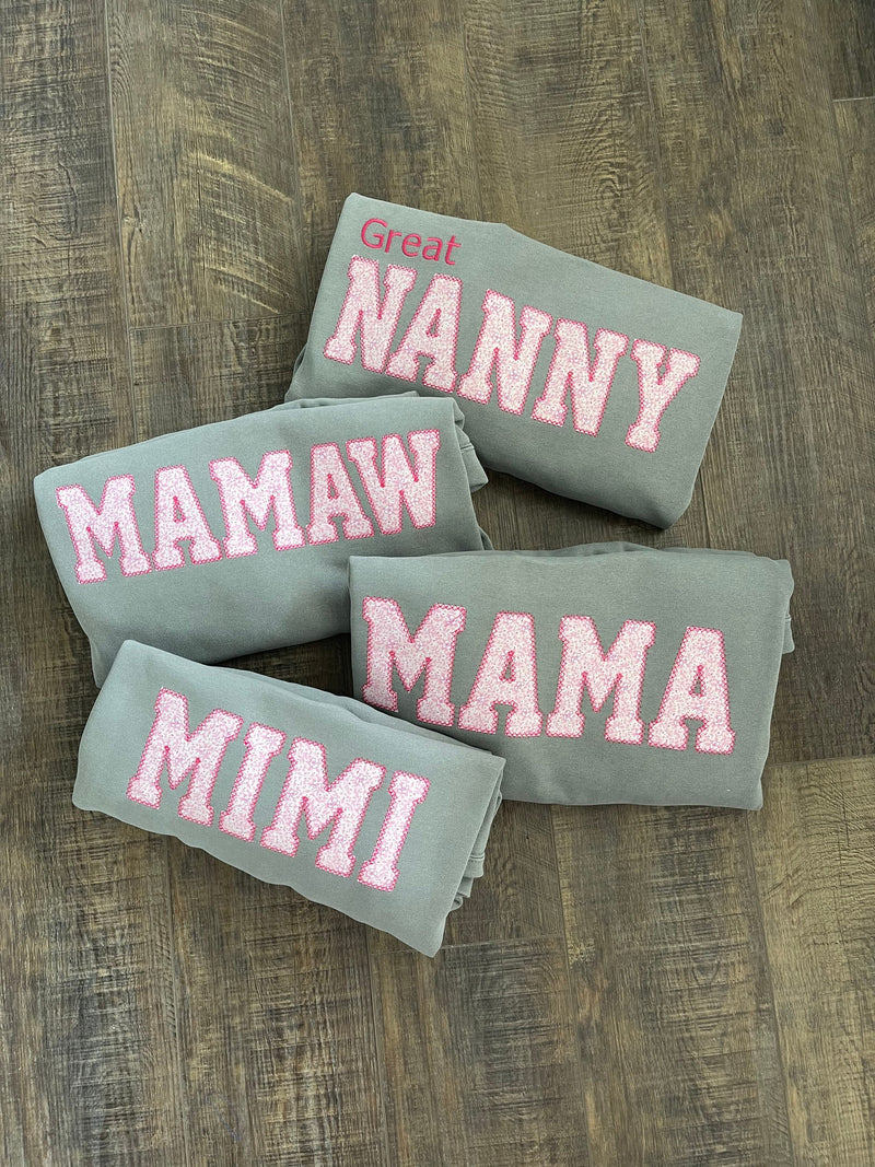 Comfort Colors Mama Embroidered Pink Floral Applique Sweatshirt  | Simple Mama Pullover, Gift for Mom, Personalized Mama Shirt