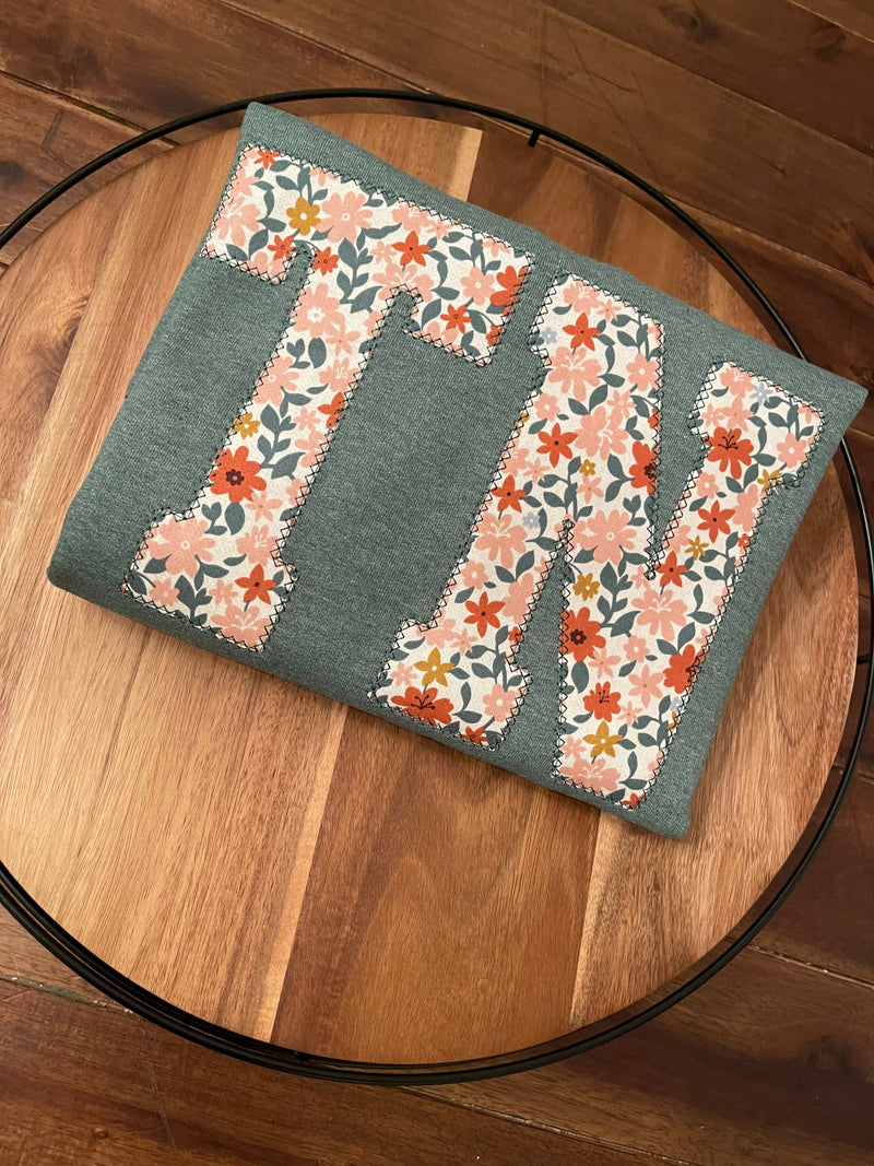 Custom State Pride Embroidered Fall Floral Applique Sweatshirt  | Tennessee Fall Floral Monogrammed Pullover | Floral Print Sweatshirt