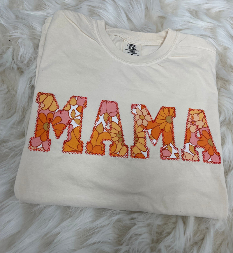 Comfort Colors Mama Embroidered Retro Applique Short Sleeve Shirt  | Simple Mama Top, Gift for Mom, Personalized Mama Shirt