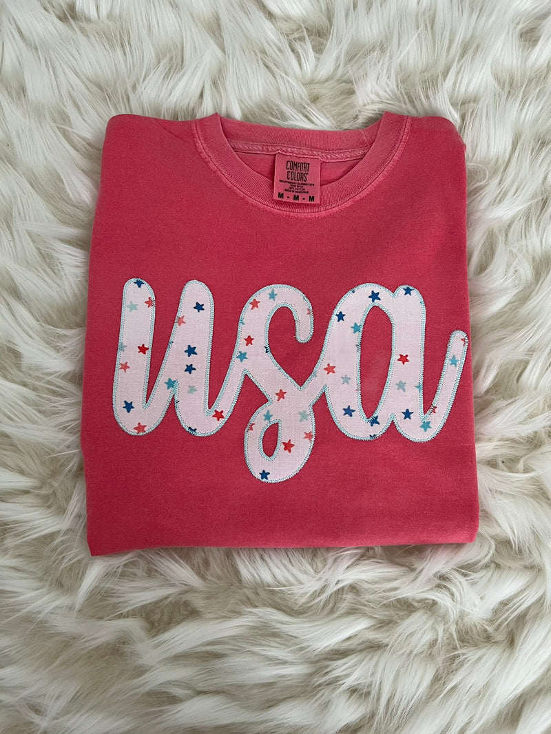 USA Comfort Colors Applique Tshirt  |  Fourth of July Monogram Top | Mommy and Me Embroidered Shirt