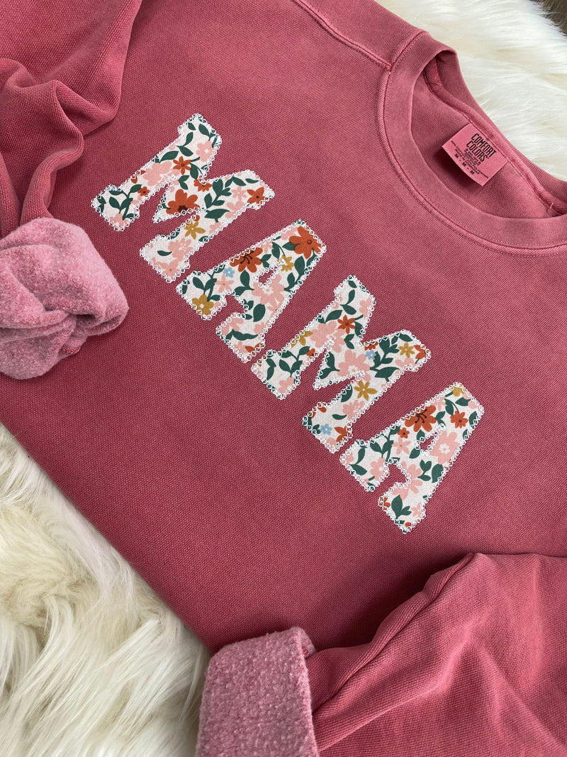 Comfort Colors Mama Embroidered Fall Floral Applique Sweatshirt  | Simple Mama Pullover, Gift for Mom, Personalized Fall Floral