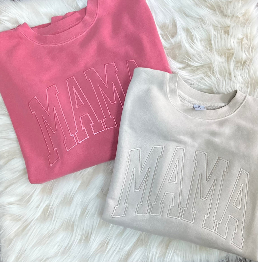 Mama Simple Varsity Embroidered Tone on Tone Pigment Dyed Sweatshirt | Simple Mama Pullover, Crewneck Momma Shirt, Gift for Mom