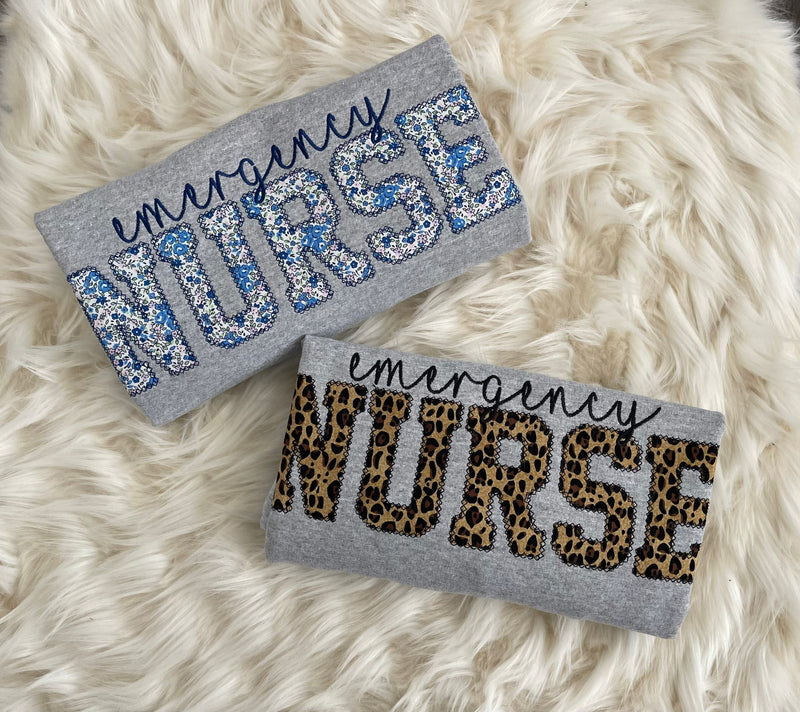 Emergency Nurse Embroidered Applique Sweatshirt  | Simple Doctor Pullover, Gift for Medical Field, Personalized RN Shirt