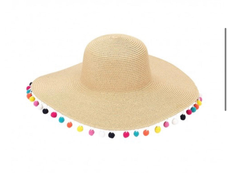 Monogrammed Multicolor Pom-Pom Adult Floppy Hat