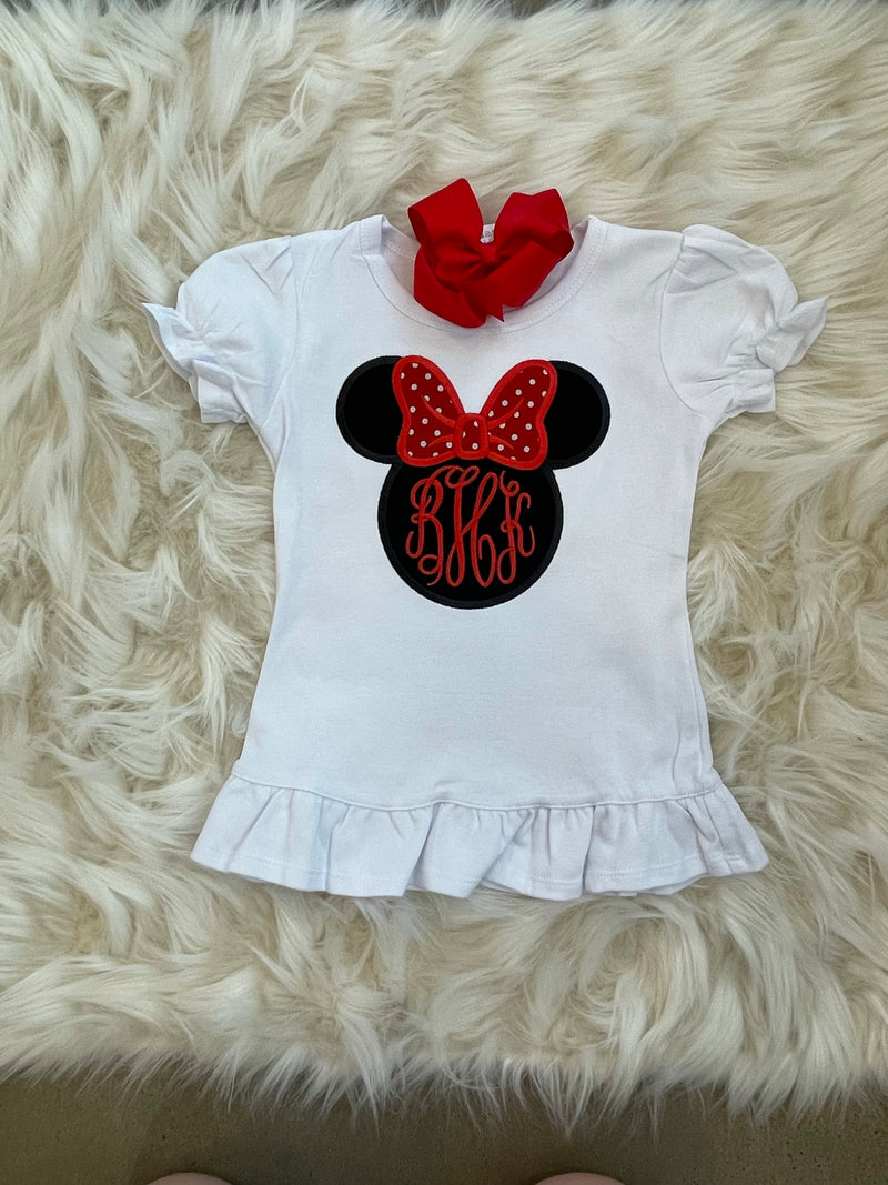 Monogrammed Minnie Mouse Embroidered Appliqué Top