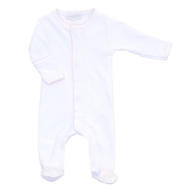 Embroidered Magnolia Baby Girl White w/ Pink Footie Cap Set