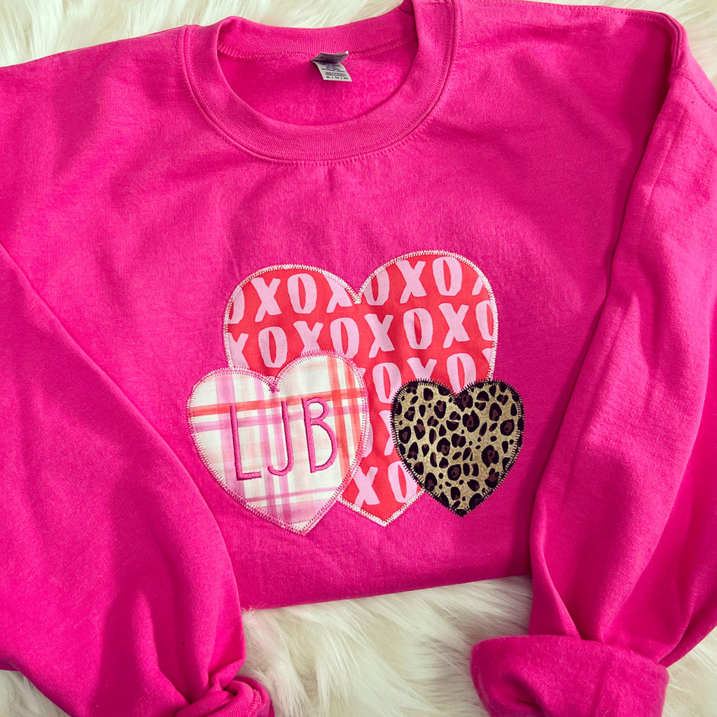 Valentines Day Heart Trio Leopard Sweatshirt