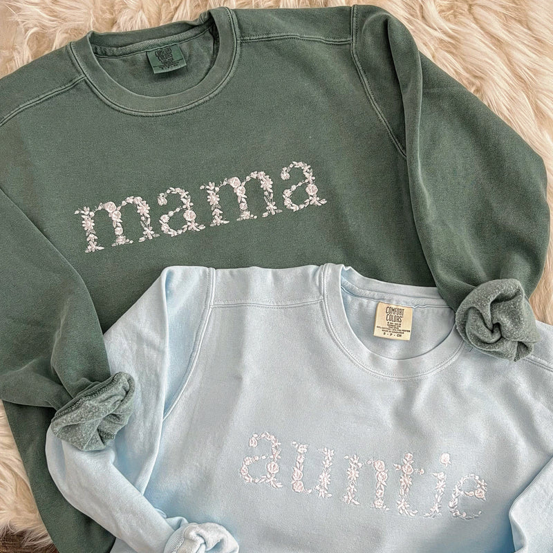 Comfort Colors Mama Embroidered Floral Sweatshirt