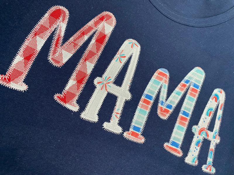 Mama Red White Blue Fourth of July Applique Tank Top