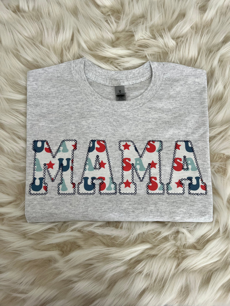 Mama USA Retro Applique Embroidered T-Shirt