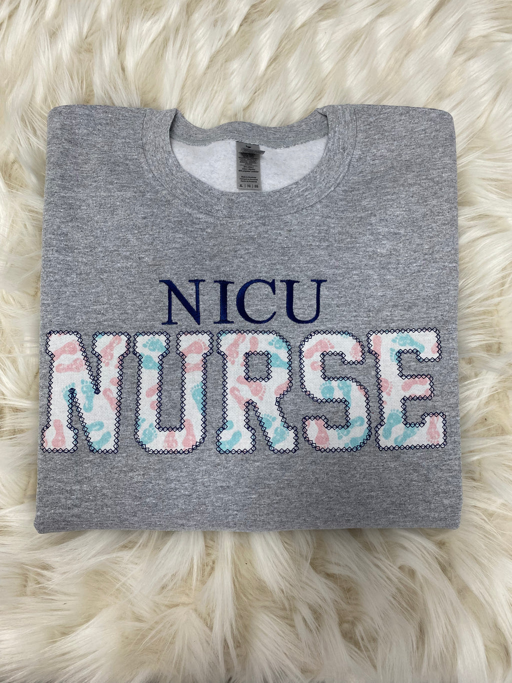 NICU Nurse Embroidered Baby Feet Appliqué Sweatshirt