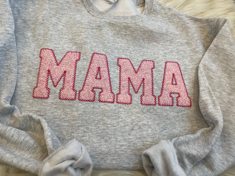 Mama Pink Floral Applique Embroidered Sweatshirt